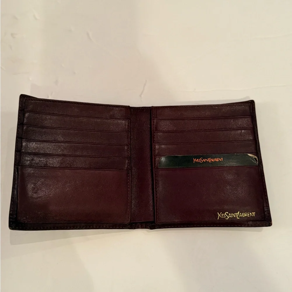 YSL Men's Vintage Wallet. Dark Burgundy Brown. Soft leather. See photos for wear